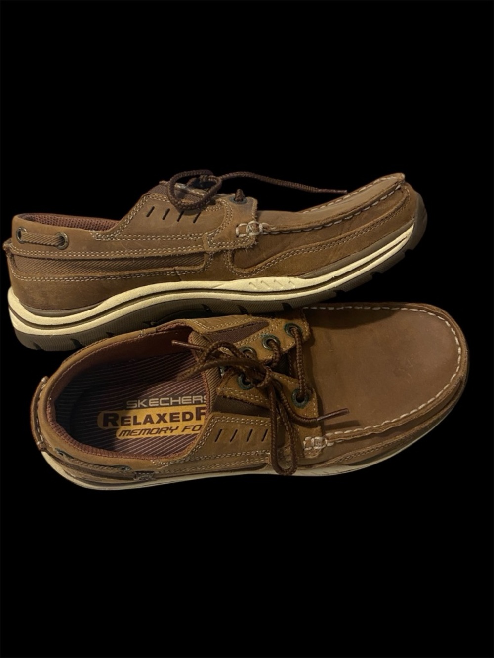 Skechers Men's Brown Leather Relaxed Fit Boat Shoes Size 8 NWOT